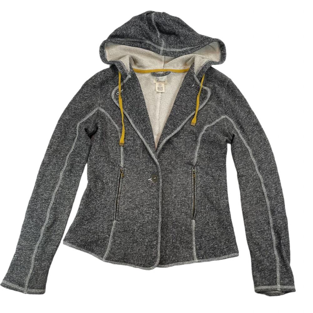 Andrea Jovine Women's S Gray Cotton Knit Hooded Blazer Jacket Zip Pockets